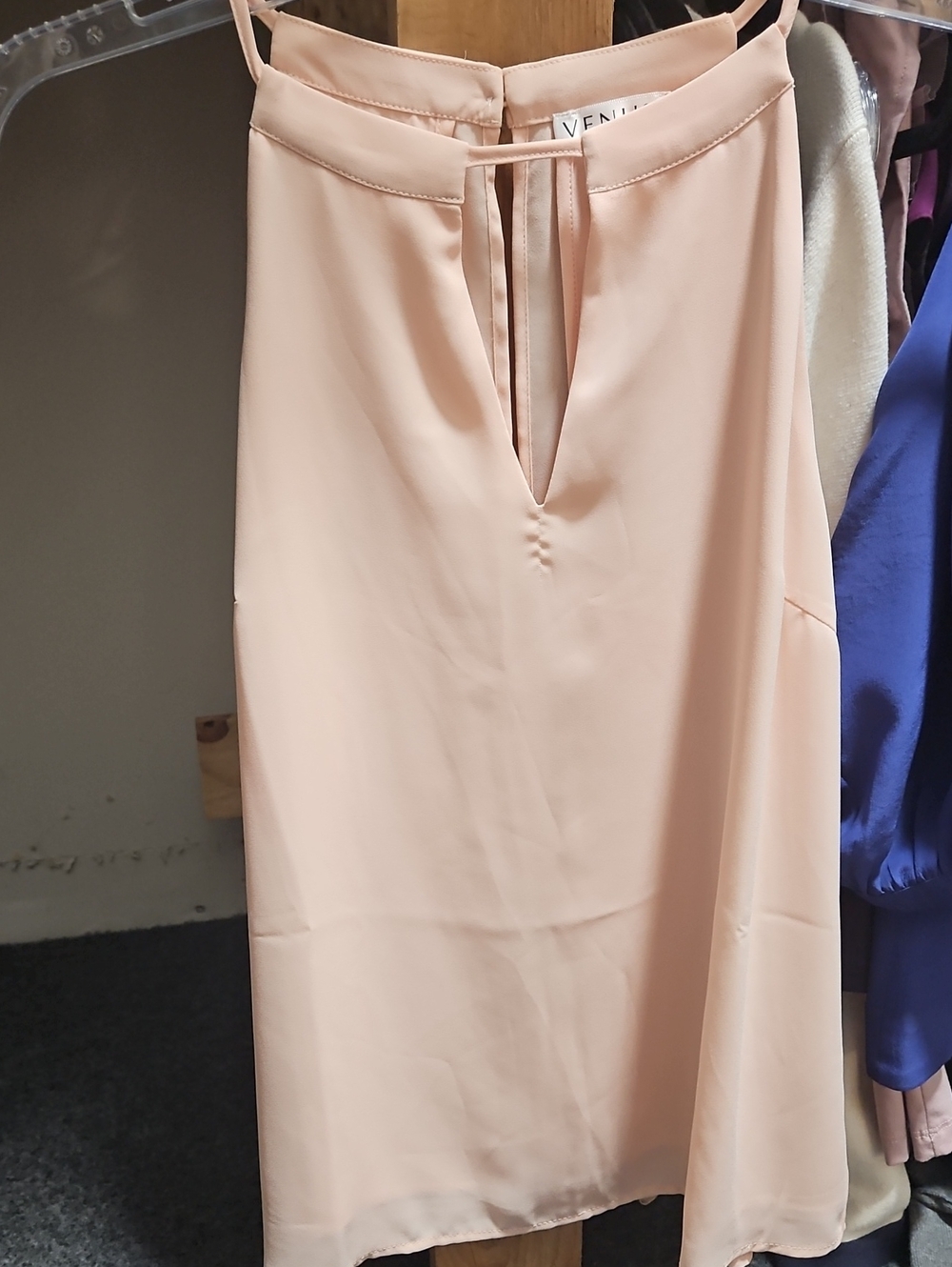 Venus High Neck Keyhole Halter Blouse in a soft blush/peach shade